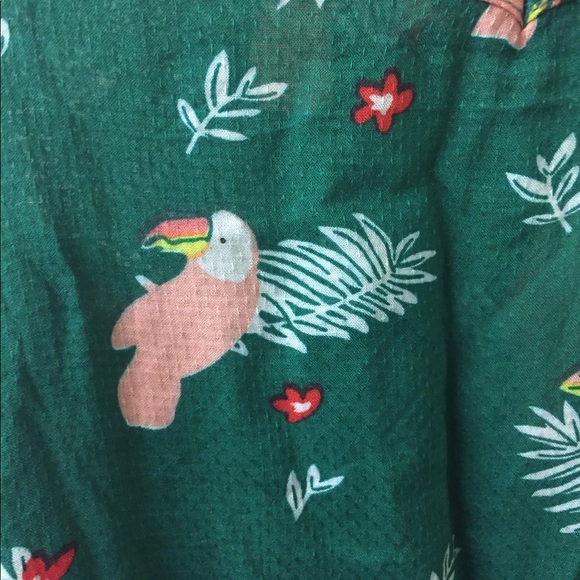 Green summer dress, bird flower print - Picture 5 of 6